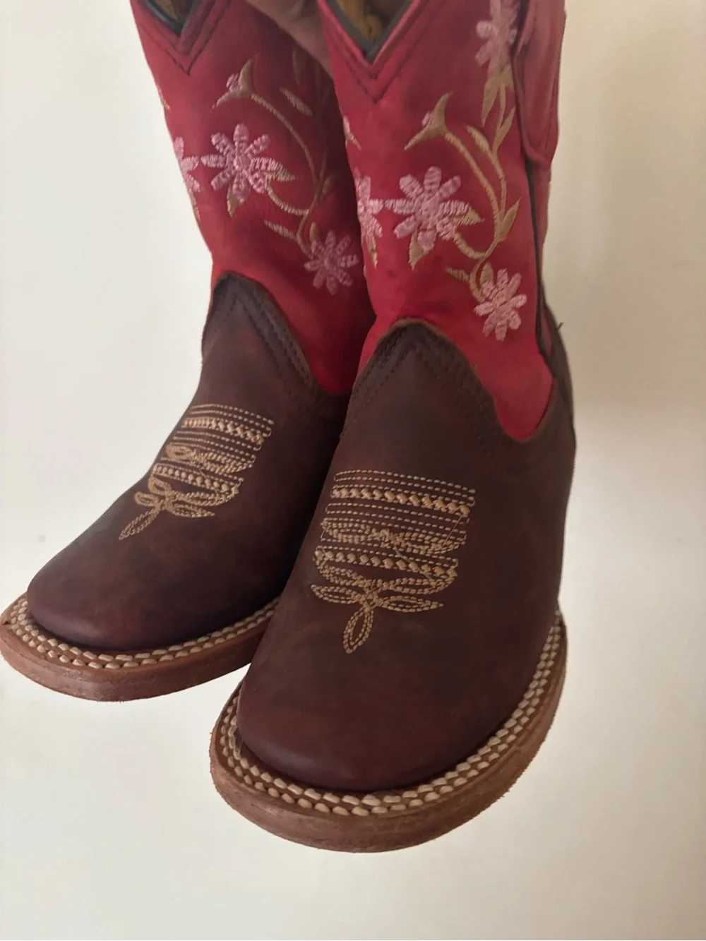 Girl Brown & Red Embroidered Western Boots